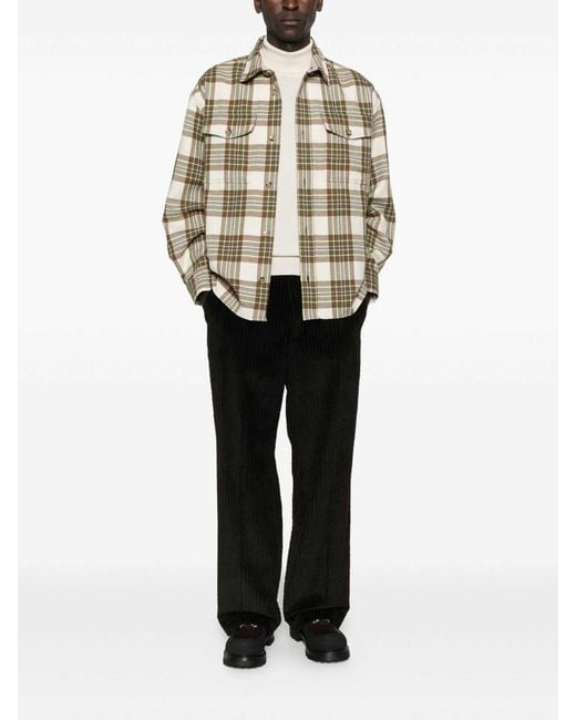 AMI Natural Wool Checked Overshirt for men