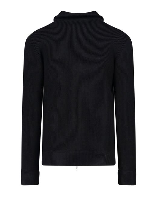 Maison Margiela Black Ribbed Front Zip Cardigan for men