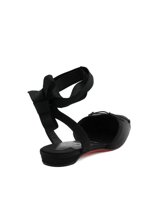 Christian Louboutin Black Cassia Lace Up Flat Crepe Satin/Gg/Lin