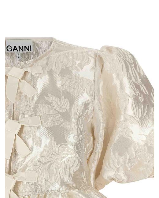 Ganni White Satin Peplum Blouse
