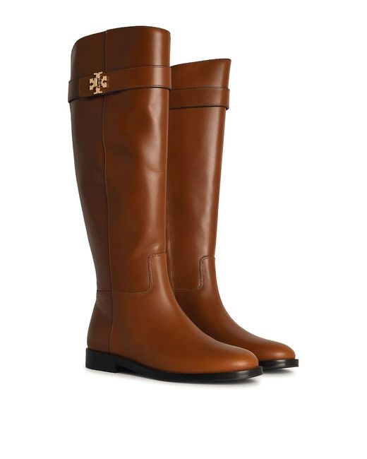 Tory Burch Brown T Lock Leather Boots