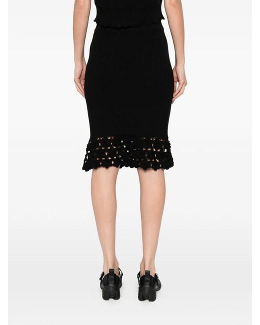 Ganni Black Fine Cotton Rib Crochet Skirt