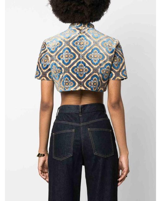 Etro Blue Printed Cropped Top