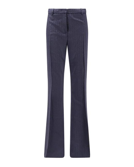 Etro Blue Wool Pants With Iconic Motif