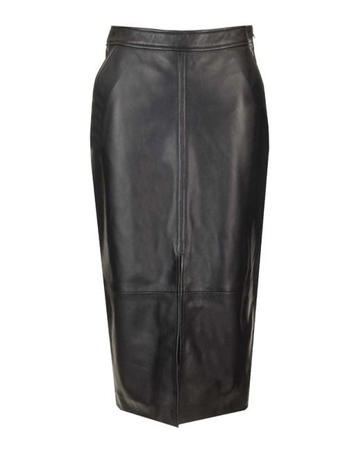 Arma Gray Leather Pencil Skirt