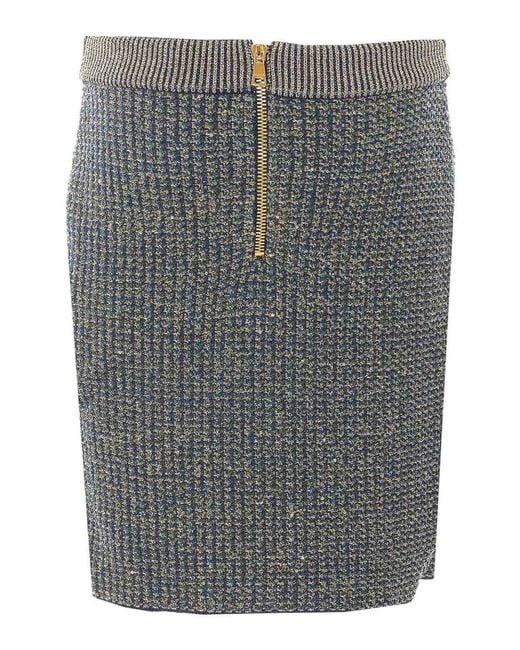Balmain Gray Glittered Skirt With Zip Closure On The Back