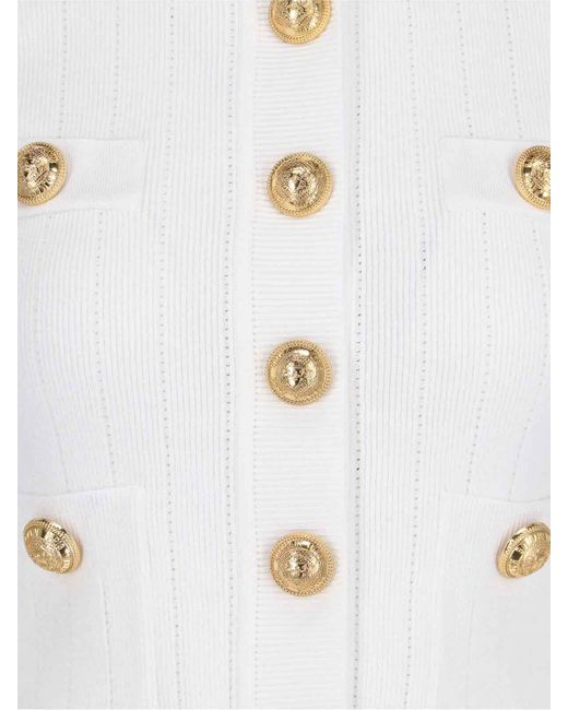 Balmain White Cardigan With Decorative Buttons