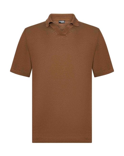 Franzese Collection Brown Linen And Cotton Knit Polo Shirt for men
