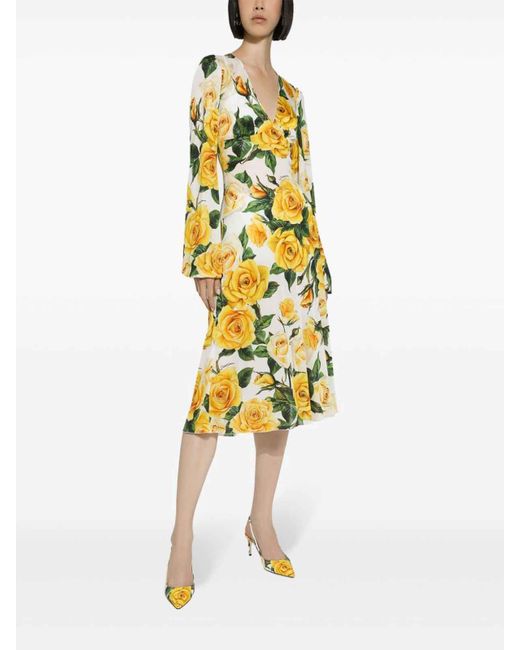 Dolce & Gabbana Yellow Flowering Midi Dress