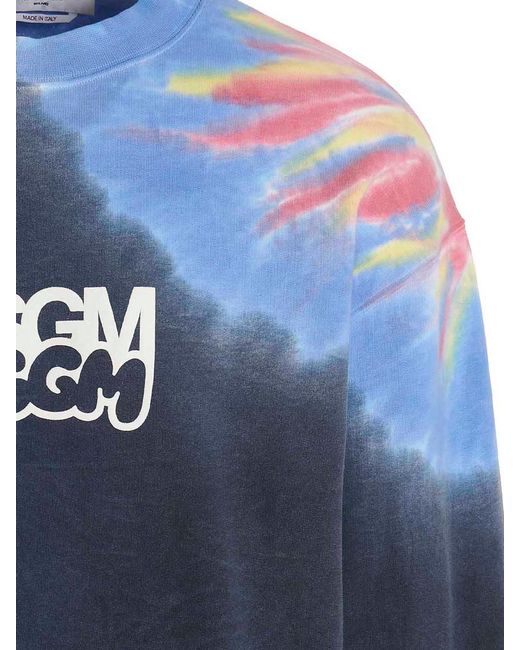 MSGM Blue Logo Print Tie Dye Sweatshirt By Burro Studio for men
