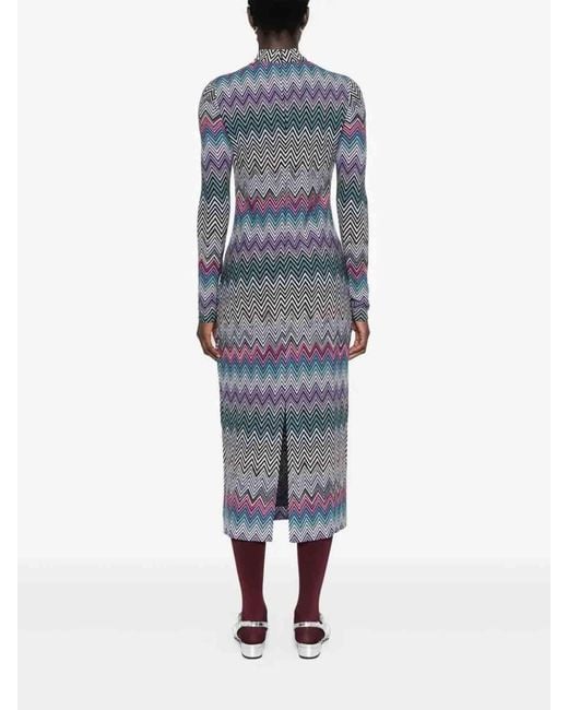 Missoni Gray Zig Zag Motif Wool Midi Dress