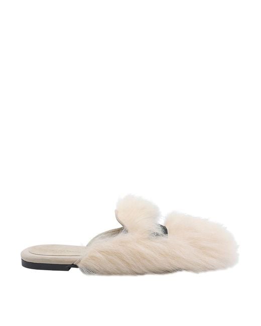 Dolce & Gabbana White Shearling And Suede Slippers