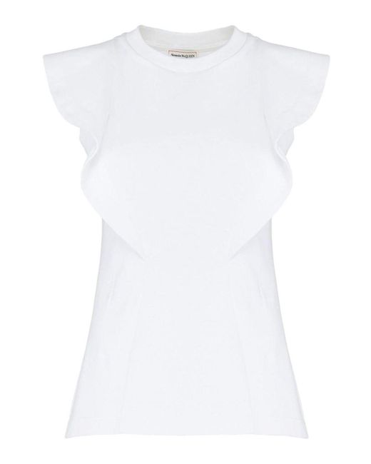 Alexander McQueen White T-shirt With Ruffle Detail