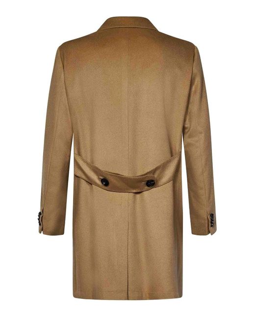 Kiton Natural Camel-Colored Single-Breasted Cashmere Coat W for men