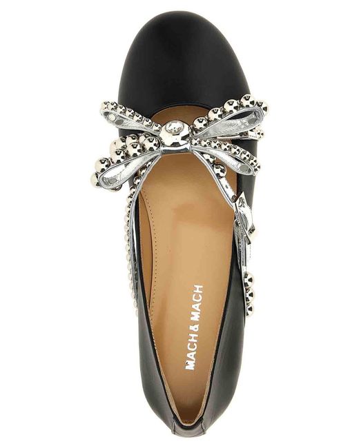 Mach & Mach Black Crystal Studs Ballet Flats