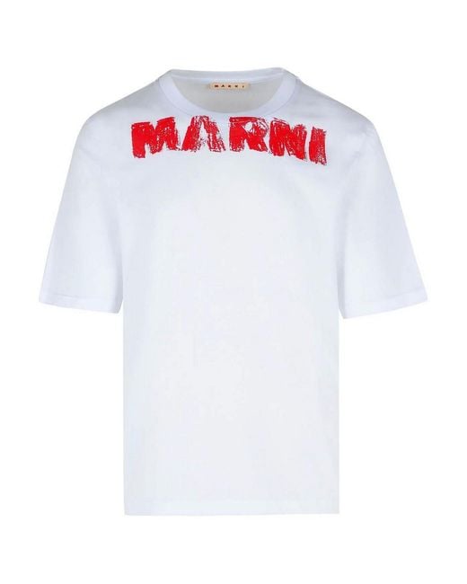 Marni White Cotton T-Shirt With Maxi Print for men