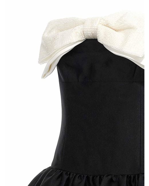 Self-Portrait Black Taffeta Contrast Bow Midi' Dress