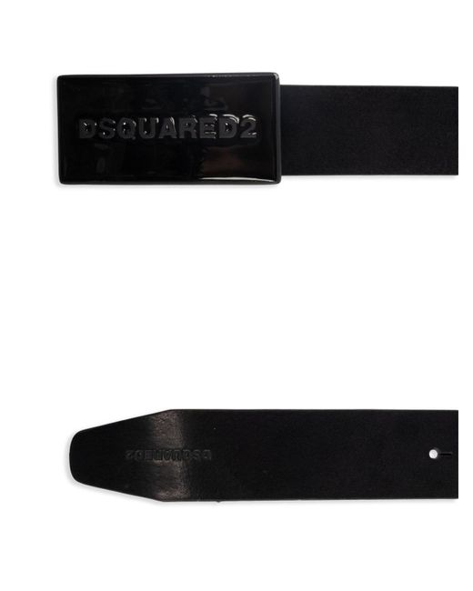 DSquared² Black Leather Belt With Logo Plaque Closure for men