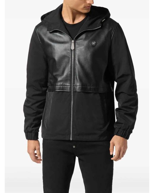 Philipp Plein Black Logo Patch Hooded Jacket for men