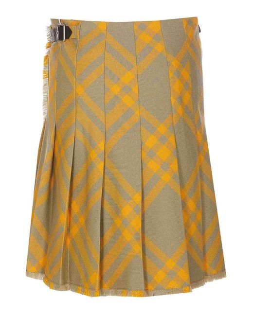 Burberry Yellow Check Kilt Skirt