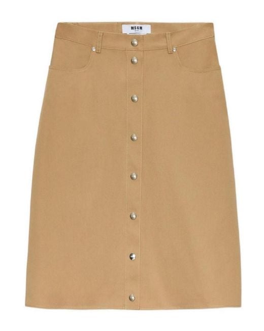 MSGM Natural Midi Skirt With Buttons