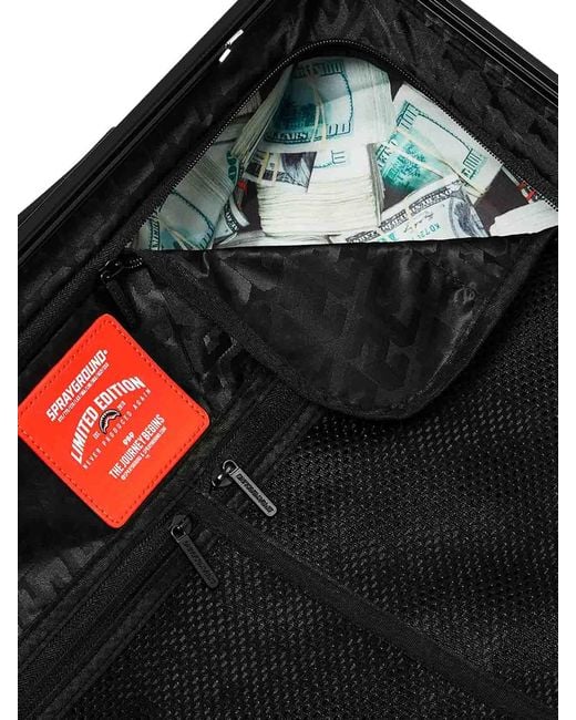 Sprayground Black Split Up Camo Tear Carryon Hardshell Luggage for men