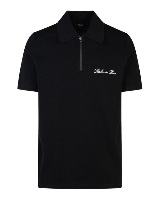Balmain Black Signature Cotton Polo Shirt for men