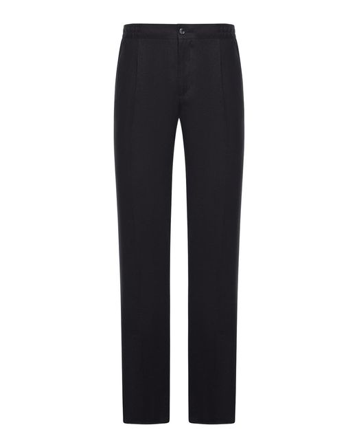 Kiton Blue Straight Fit Linen Trousers With Elastic Waist for men