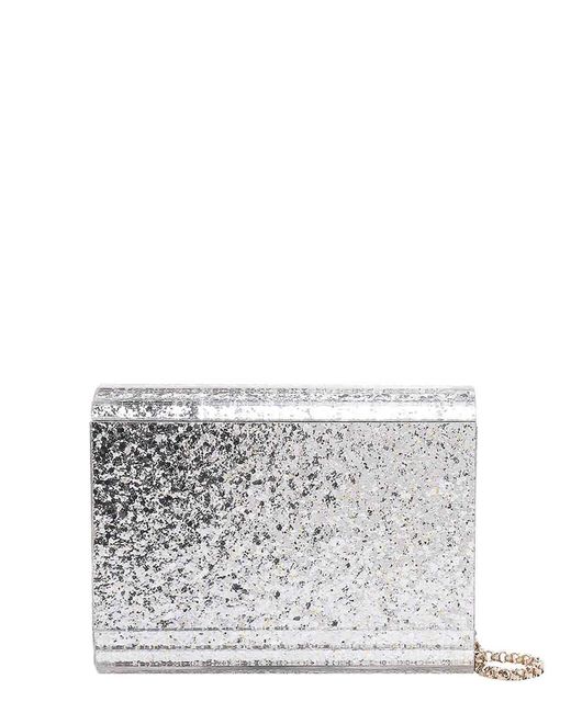 Jimmy Choo White Acylic Clutch With All-Over Glitter