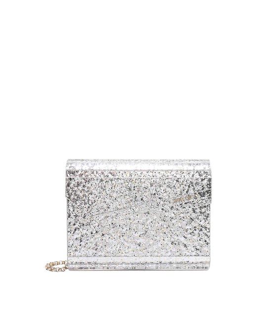 Jimmy Choo White Acylic Clutch With All-Over Glitter