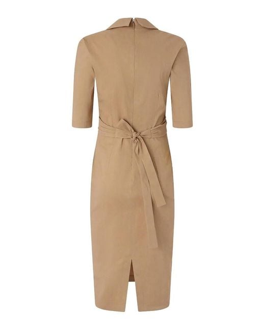Pinko Natural Fitted Midi Dress With Bow