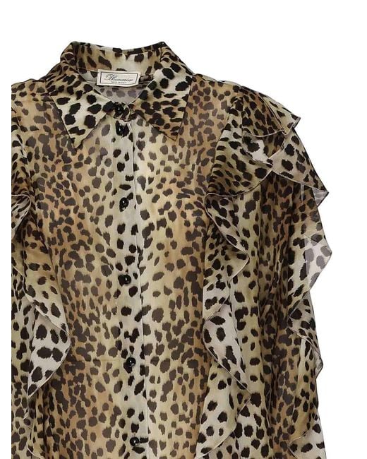 Blumarine Brown Georgette Shirt With Ruffles