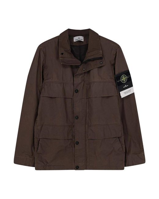 Stone Island Brown Giubbino Waxed Pigment Cotton Tela for men