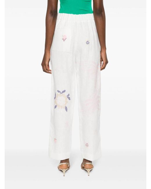 Forte Forte White Embroidered Linen Trousers