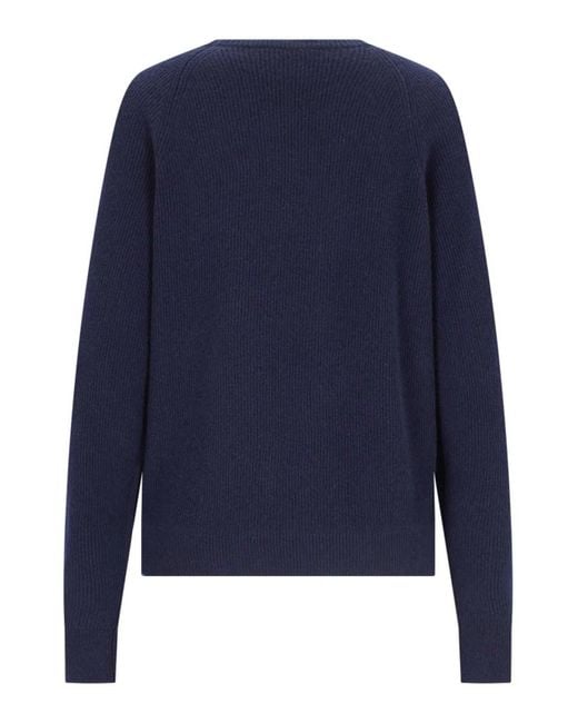Canessa Blue Ribbed Cashmere Crewneck Sweater