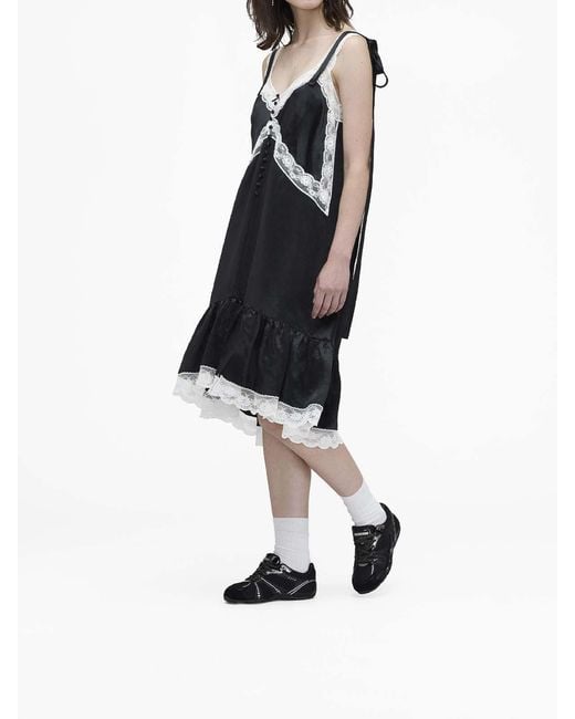 Marc Jacobs Black Satin Lace Slip Midi Dress