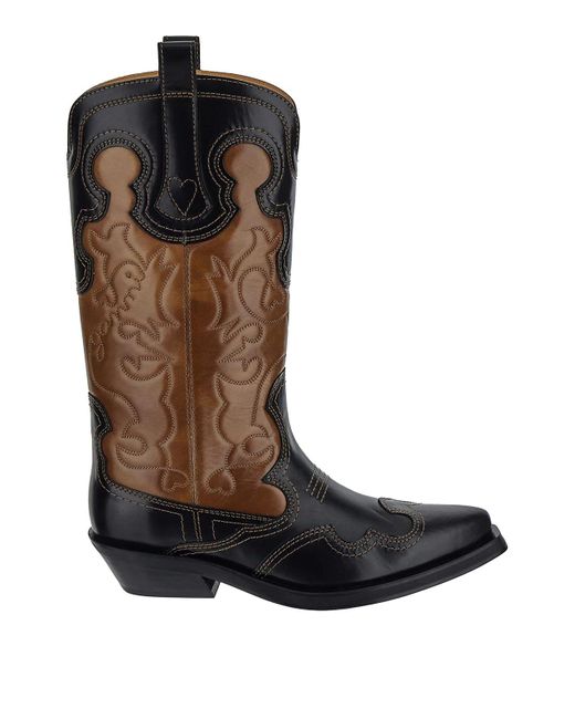 Ganni Brown Western Boots In Multicolor