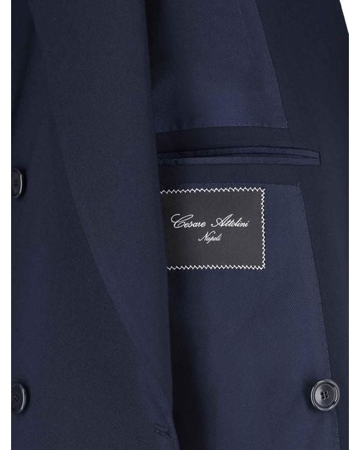 Cesare Attolini Blue Double-Breasted Suit for men