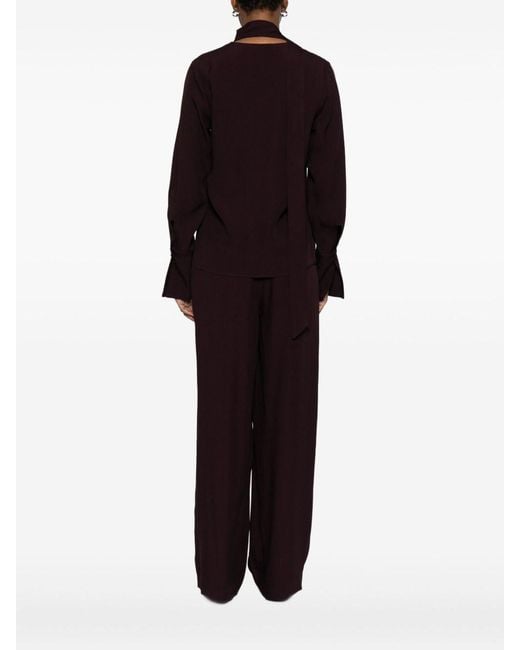 Raquel Diniz Black Bordeaux-Enhanced Blouse With Versatile Nektie Detail