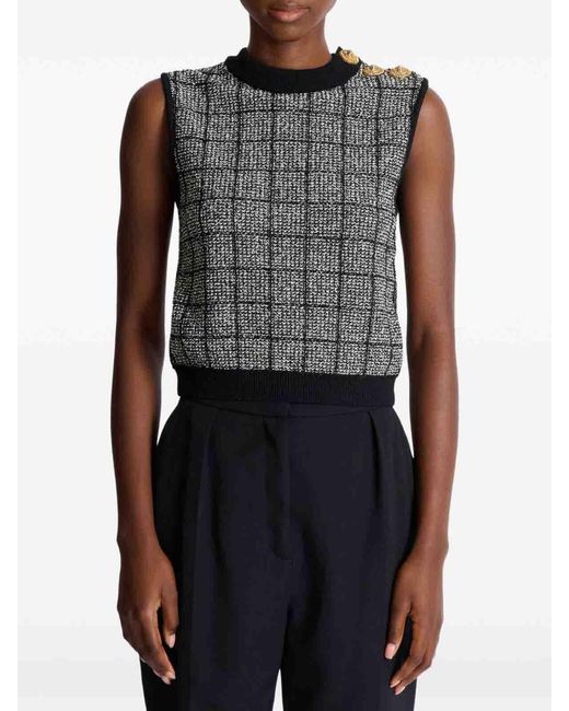 Balmain Black Tweed Tank Top