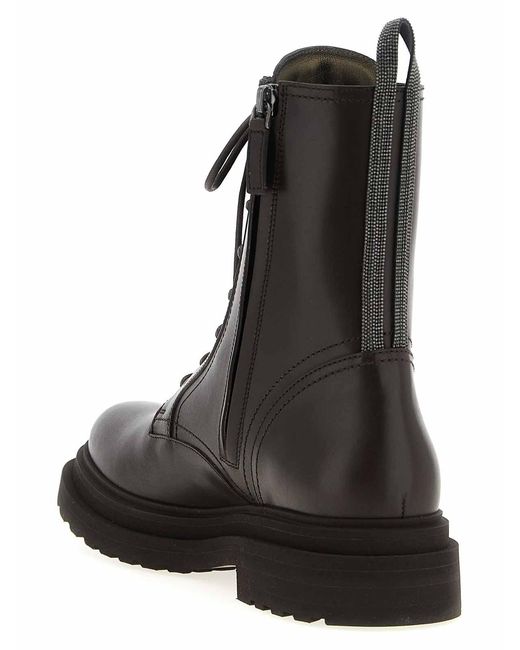 Brunello Cucinelli Black Lace-Up Pull-Tab Boots