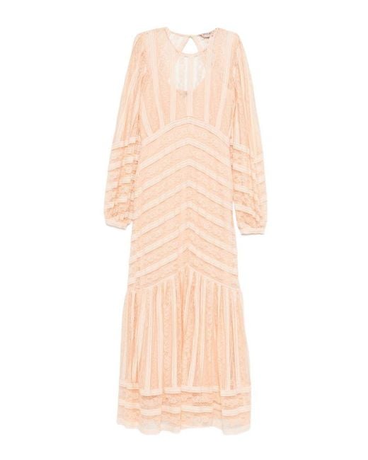 Twinset Natural Long Striped Lace Dress