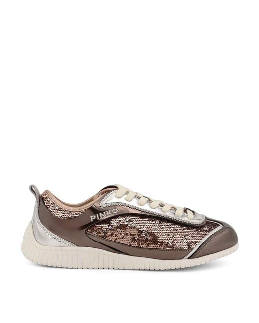 Pinko Brown Reby 10 Sneakers With Sequins