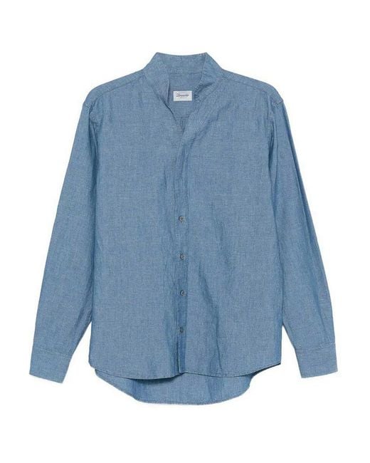 Drumohr Blue Korean-Neck Shirt for men
