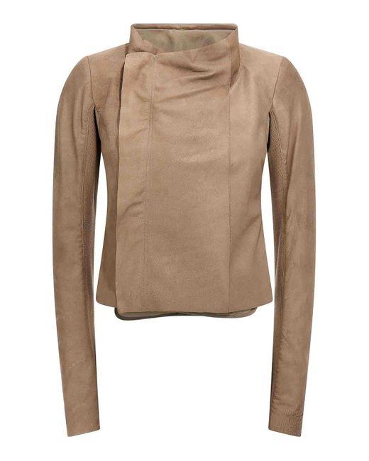 Rick Owens Brown Low Neck Biker Jacket