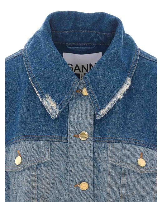 Ganni Blue Denim Patchwork Denim Jacket
