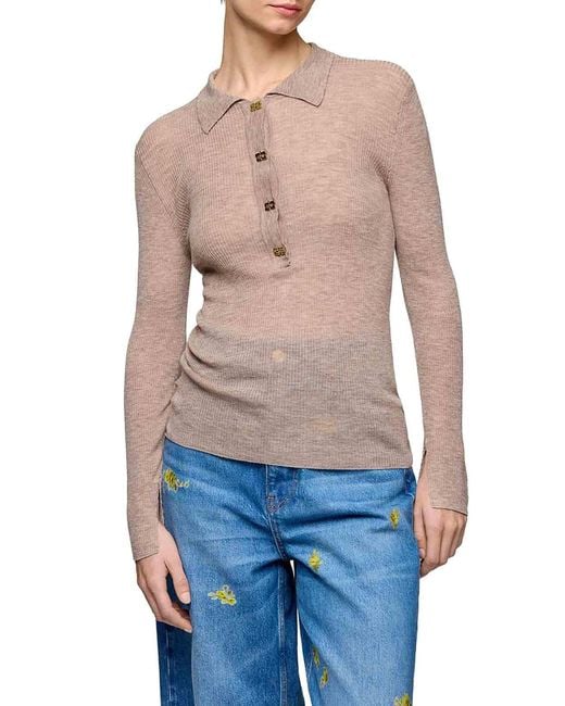 Ganni Natural Semi-Transparent Wool Polo