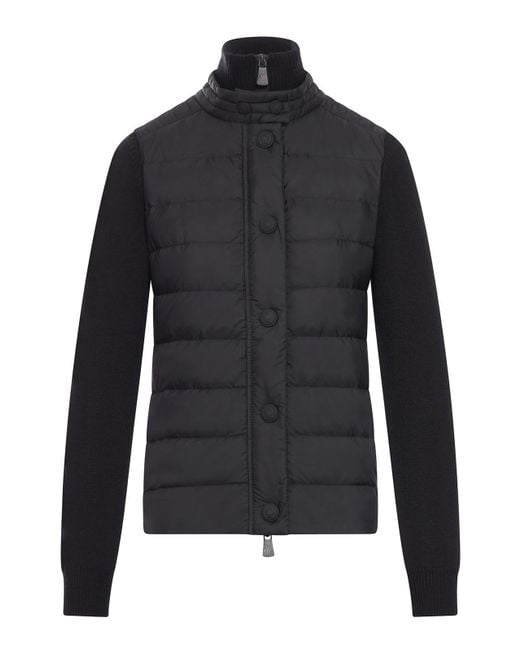 Moncler Blue Wool Padded Cardigan With Zip