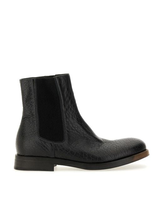 Uma Wang Black Textured Leather Ankle Boot for men
