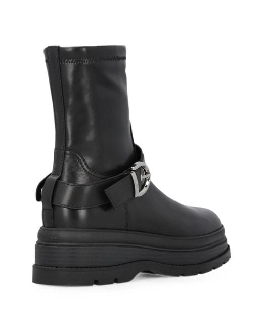 Pinko Black Logo-Strap Buckle-Fastening Boots